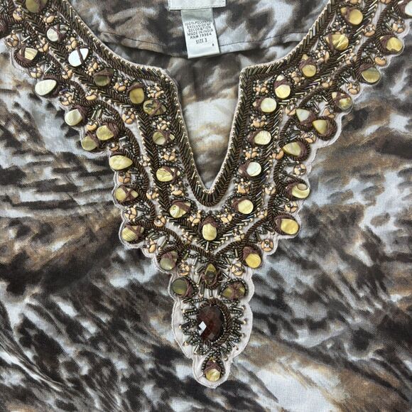 Chicos Womens Beaded Tunic Size 3 Sheer Maximalist Mob Wife Glam Boho Ethnic - Picture 4 of 15